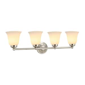 30-1/2 in. 4-Light Satin Nickel Vanity Light with Frosted Glass Shade