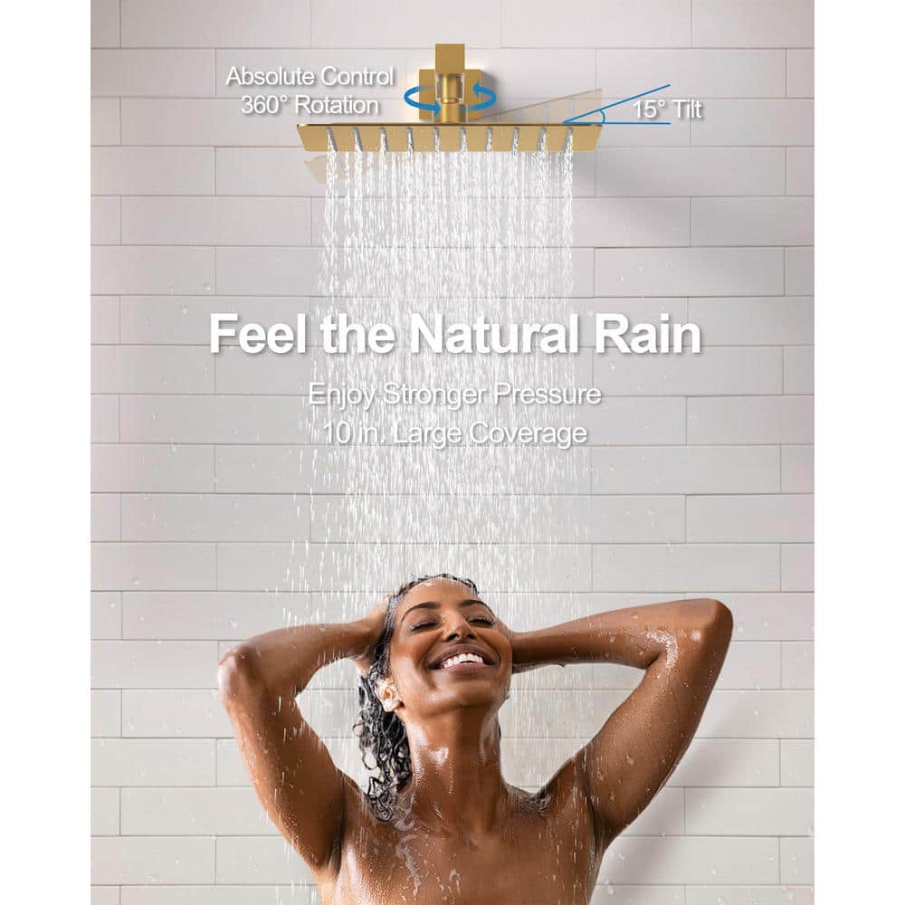 Grandjoy 10" Brushed Gold Rainfall Shower Head System with Handheld Spray