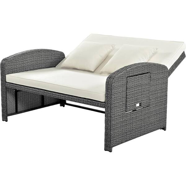 Unbranded Modern Comfortable 2-Person PE Wicker Outdoor Chaise Lounge  Loveseat with Adjustable White Back and Cushions for Yard JX-SP100004AAE