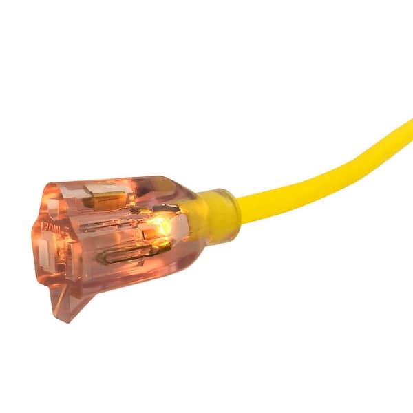 US Wire 12/3 50-Foot Heavy Duty Extension Cord With Lighted Plug – SJTW Yellow, 15 Amp