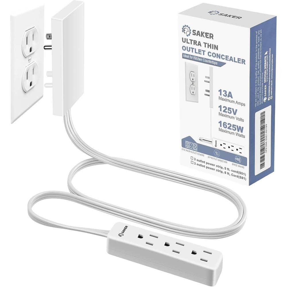 Outlet Concealer Power Strip 5 ft. Flat Plug with 3 Outlets, 1625-Watt Univ