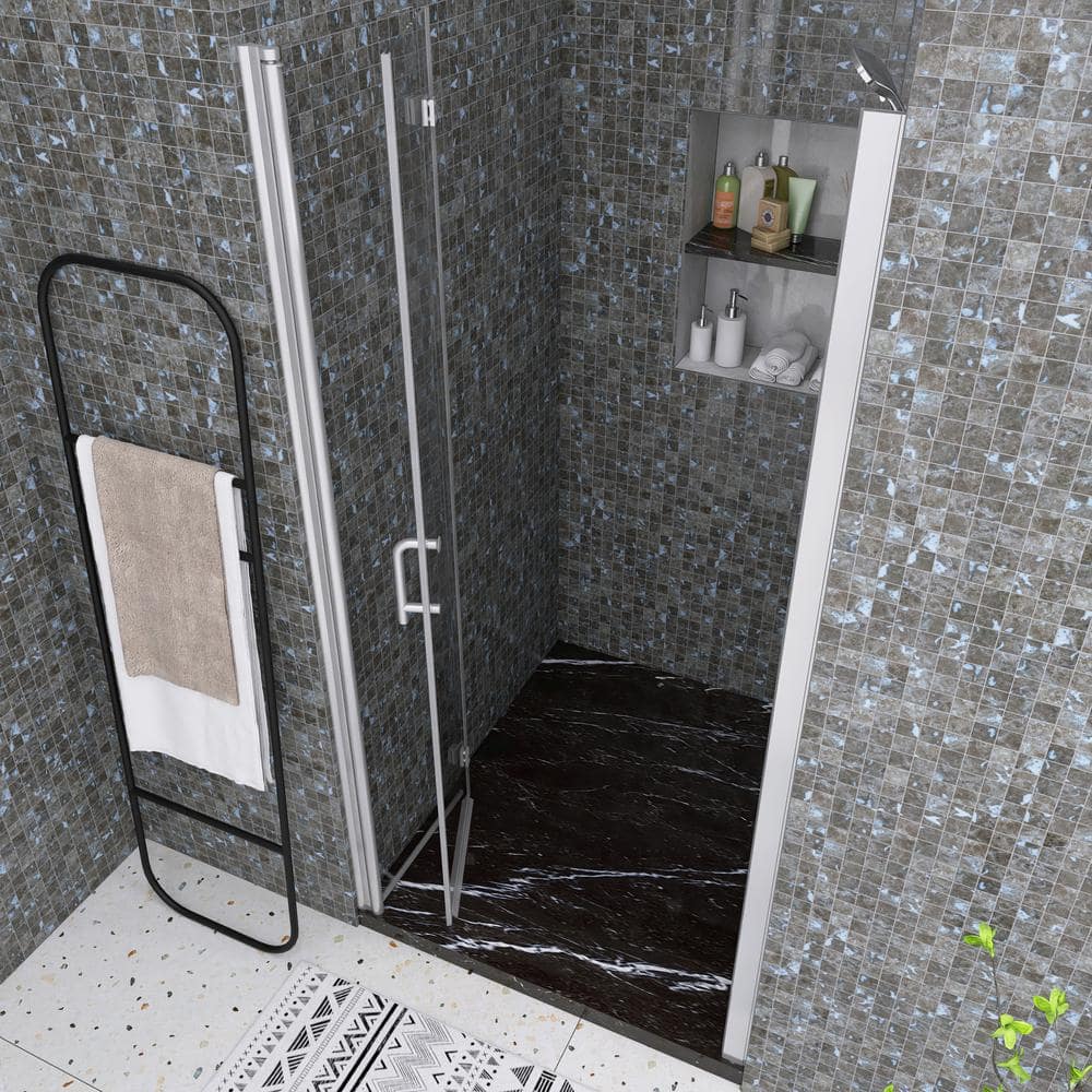 36'' Chrome Semi-Frameless Bi-Fold Shower Door with Clear Glass