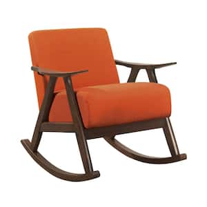 Orange and Brown Polyester Arm Chair with Attached Back and Cushioned Seat