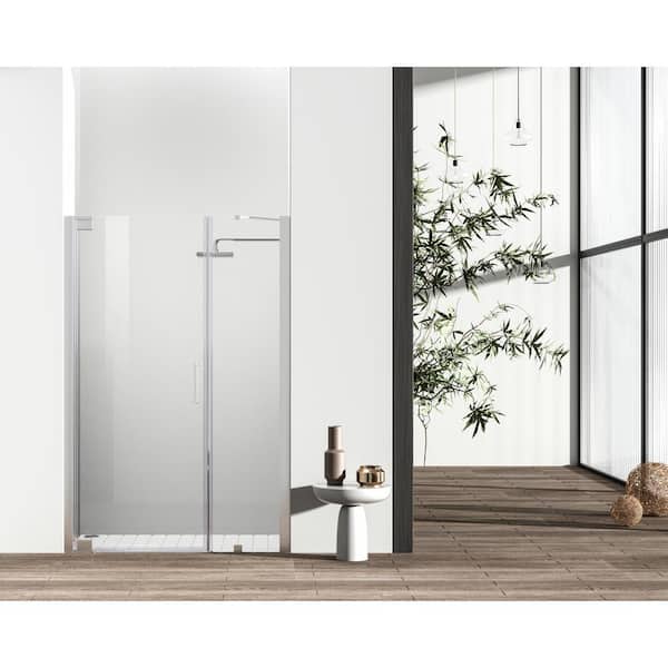 Unbranded Simply Living 60 in. W x 72 in. H Semi-Frameless Hinged Shower Door in Polished Chrome with Clear Glass