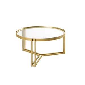 33 in. Gold Metal Modern Glam Round Glass Tray-Top Coffee Table