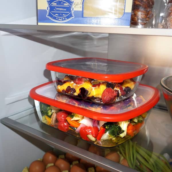 1-Piece 9 in. x 9 in. Red Square Glass Casserole Carrier Set, 2.6 qt. Deep Square Glass Baking Pan with Lid