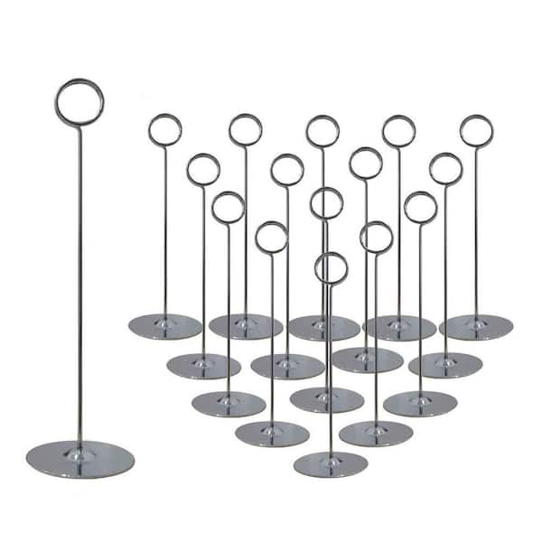 2.72 in. x 12 in. Silver Round Stainless Steel Place Card Holders Set of 16-Pieces for Photos, Food Signs, Memo Notes