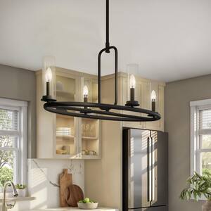 Hudson Heights 4-Light Matte Black Coastal Linear Chandelier for Kitchen Islands with No Bulbs Included