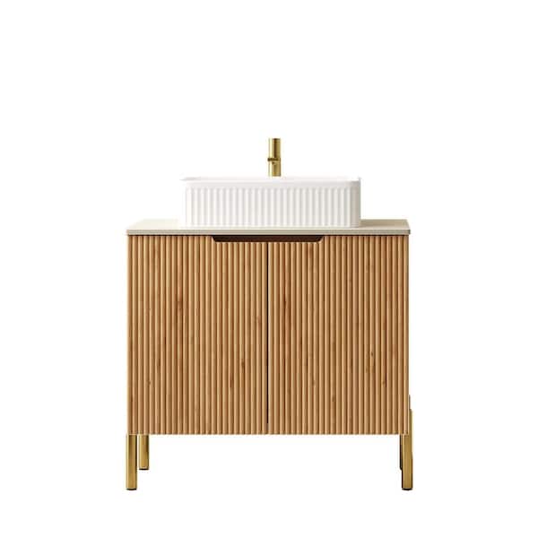 30 in. Freestanding Natural Bath Vanity with Beige Roma Travertine-Pattern Sintered Stone Top Unassembled