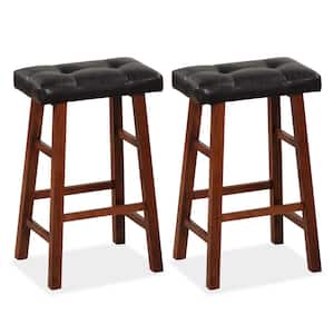 29 in. Black and Brown Upholstered Barstools Backless Rubberwood Dining Chairs (Set of 2)