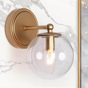 Modern Globe Bedroom Wall Lights 1-Light Gold Round Wall Sconce Light with Clear Glass Shade