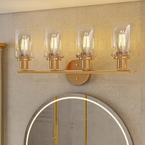 23.09 in. 4-Lights Gold Industrial Wall Sconce Over Mirror Bathroom Vanity Light Fixture