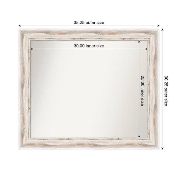 Amanti Art Alexandria Whitewash 35.25 in. x 30.25 in. Custom Non-Beveled Wood Framed Bathroom Vanity Wall Mirror