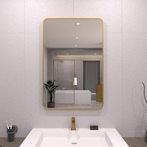 Dew 24 in. W x 36 in. H Rectangular Framed Wall Bathroom Vanity Mirror in Gold