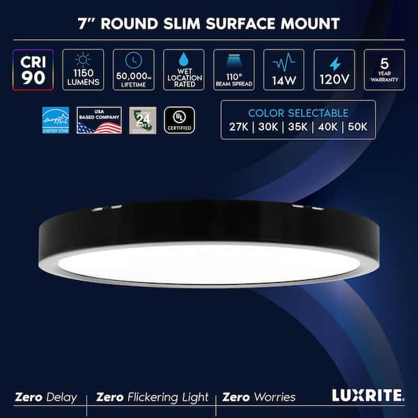 Black Outdoor Integrated LED 7 In. Flush Mount Ceiling Light, 5CCT, 1150LM, 110° Beam, 14W Dimmable, UL Listed 4 Pack