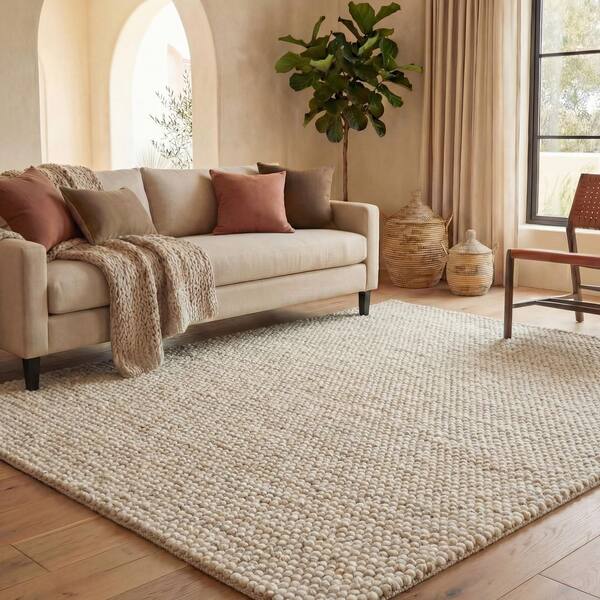 Natura 5 ft. x 7 ft. Beige/Ivory Textured Solid Area Rug