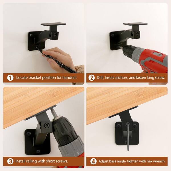 Staircase Handrails 4 Pcs Adjustable Handrail Brackets, Stair Railing