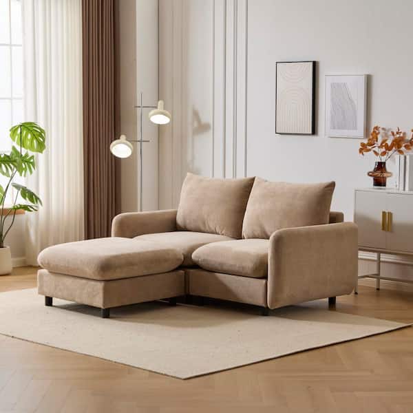 Windsor 69 in. Modern 3-Seater Polyester Fabric Upholstered Wood Modular Sectional Sofa with Ottoman in. Brown+Black