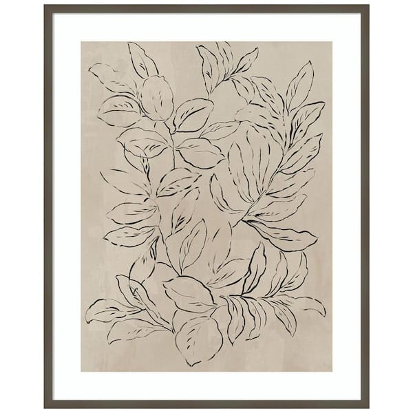 Amanti Art "Outlined Leaves II" by Asia Jensen 1-Piece Wood Framed Giclee Nature Art Print 33 in. x 41 in.