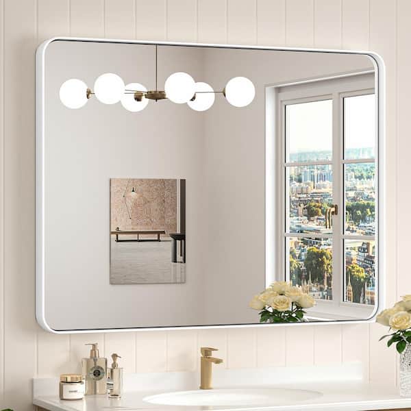 KeonJinn 40 in. W x 30 in. H Modern Rectangular White Aluminum Framed Wall Bathroom Vanity Mirror