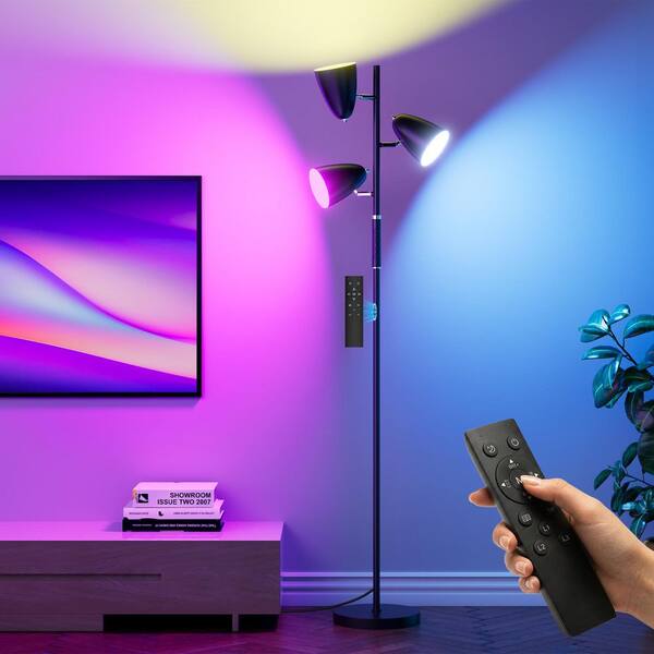 ROTTOGOON 70 in. Black RGBCW Tree Floor Lamp, Stepless Dimmable