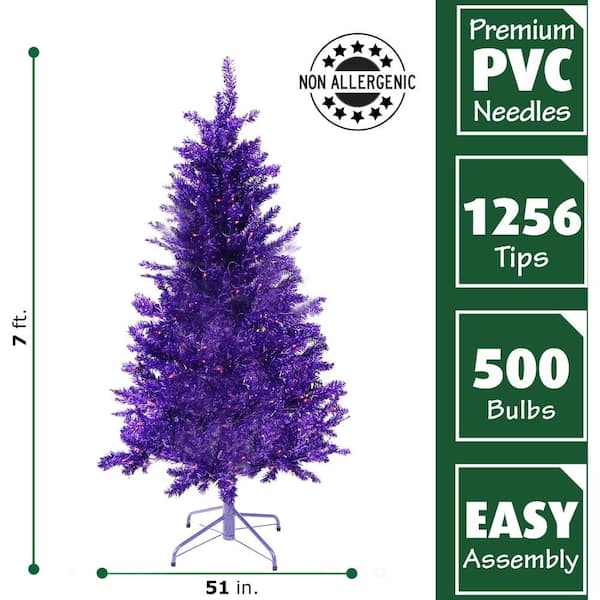 Fraser Hill Farm 7 Ft Led Festive Purple Tinsel Christmas Tree With Clear Lighting Ffft070 1pu The Home Depot