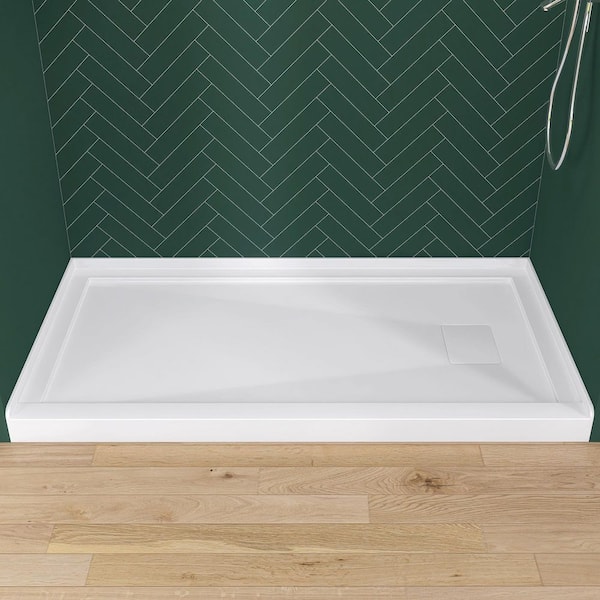 Moca 60 in. L x 32 in. W Alcove Single Threshold Acrylic Shower Pan Base with Right Drain and Cover Shower Tray in White