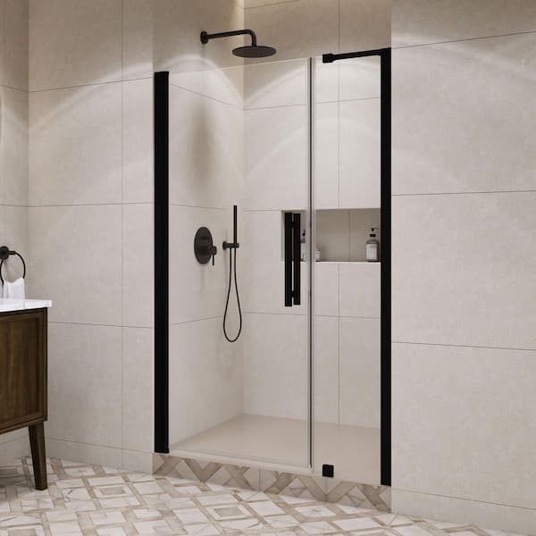 OVE Decors Pasadena 47.4 in. Max Width x 72.01 in. H Pivot Alcove Frameless Frameless Shower Door in Black