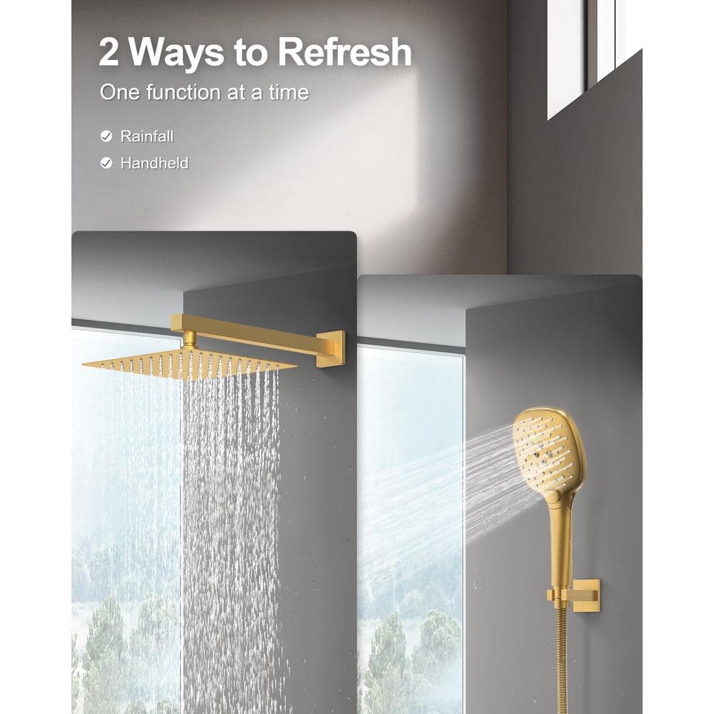 Gold Wall Mounted Rain Shower System with Handheld Spray