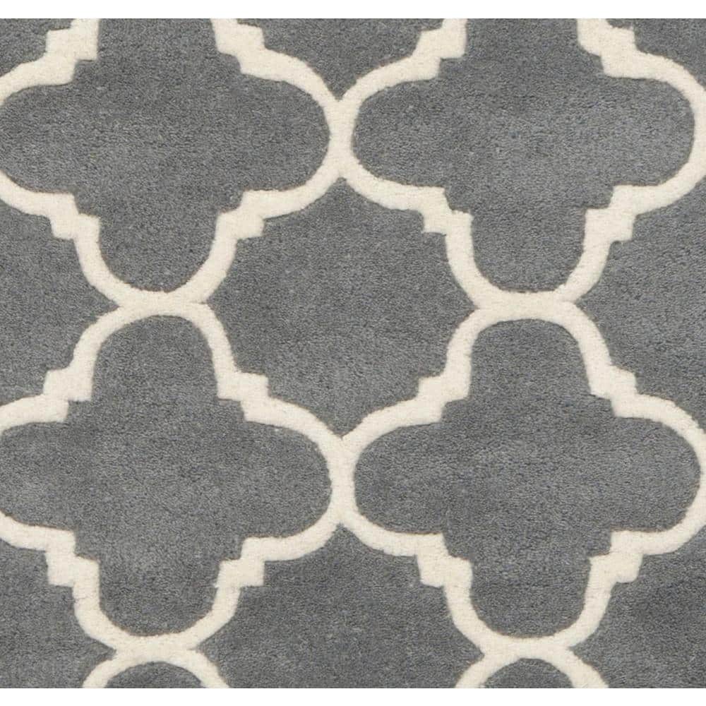 Hand-Tufted Dark Grey & Ivory Wool Round Accent Rug