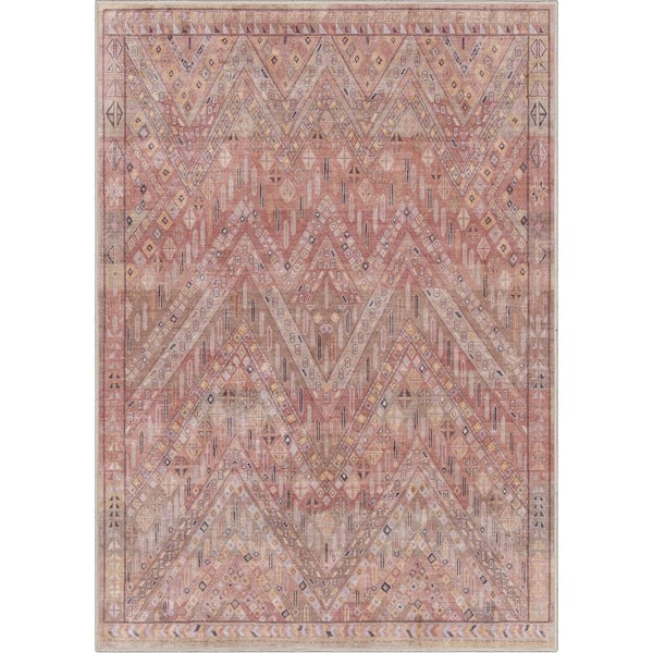 Well Woven Asha Anya Vintage Tribal Ethnic Red 7 ft. 7 in. x 9 ft. 10 in. Machine Washable Area Rug