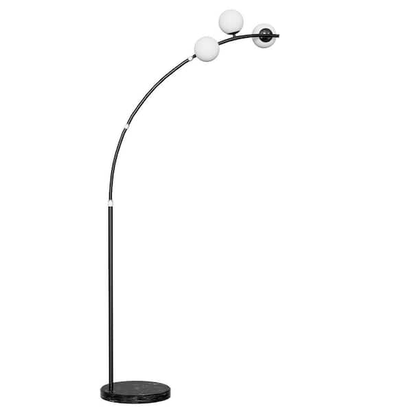 bulbeats 65 in. Black Globe 3-Lights Modern Arc Floor Lamp For Living Room with Frosted PC Spherical Shade