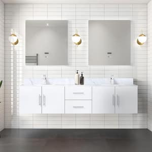 Geneva 80 in. W x 22 in. D Glossy White Double Bath Vanity, Carrara Marble Top, Faucet Set and 30 in. LED Mirrors