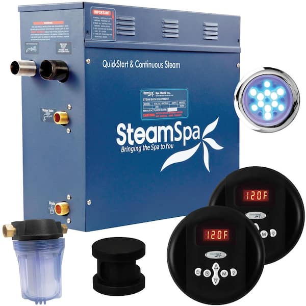 SteamSpa Royal 4.5kW QuickStart Acu-Steam Bath Generator Package in Matte Black