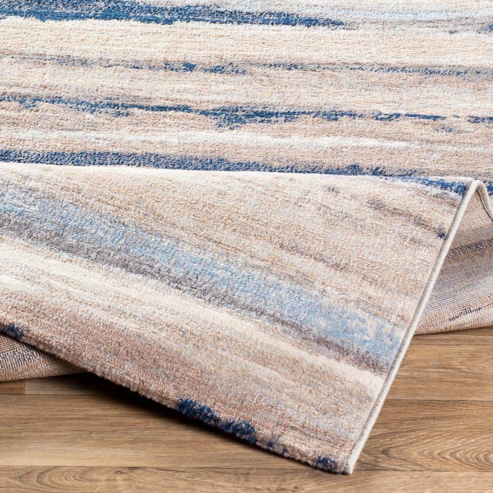 Roma Blue and Grey Synthetic Flat Woven Area Rug 7'10" x 10'