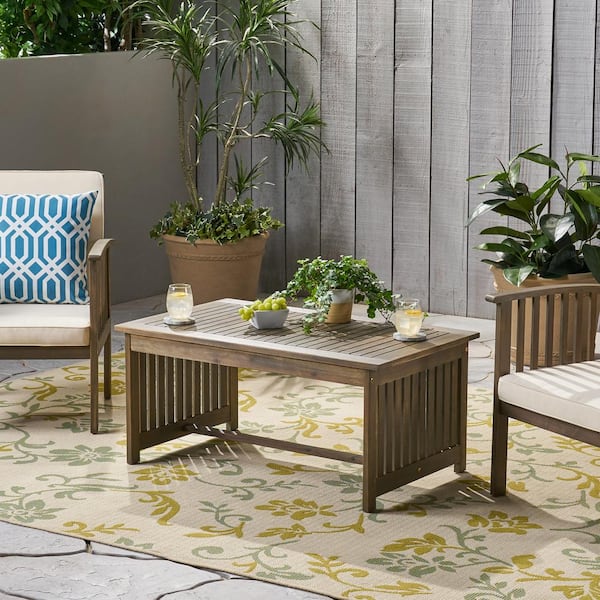 Unbranded Acacia Wood Outdoor Rectangular Wooden Patio Coffee Table for Patio, Garden, Backyard, Balcony