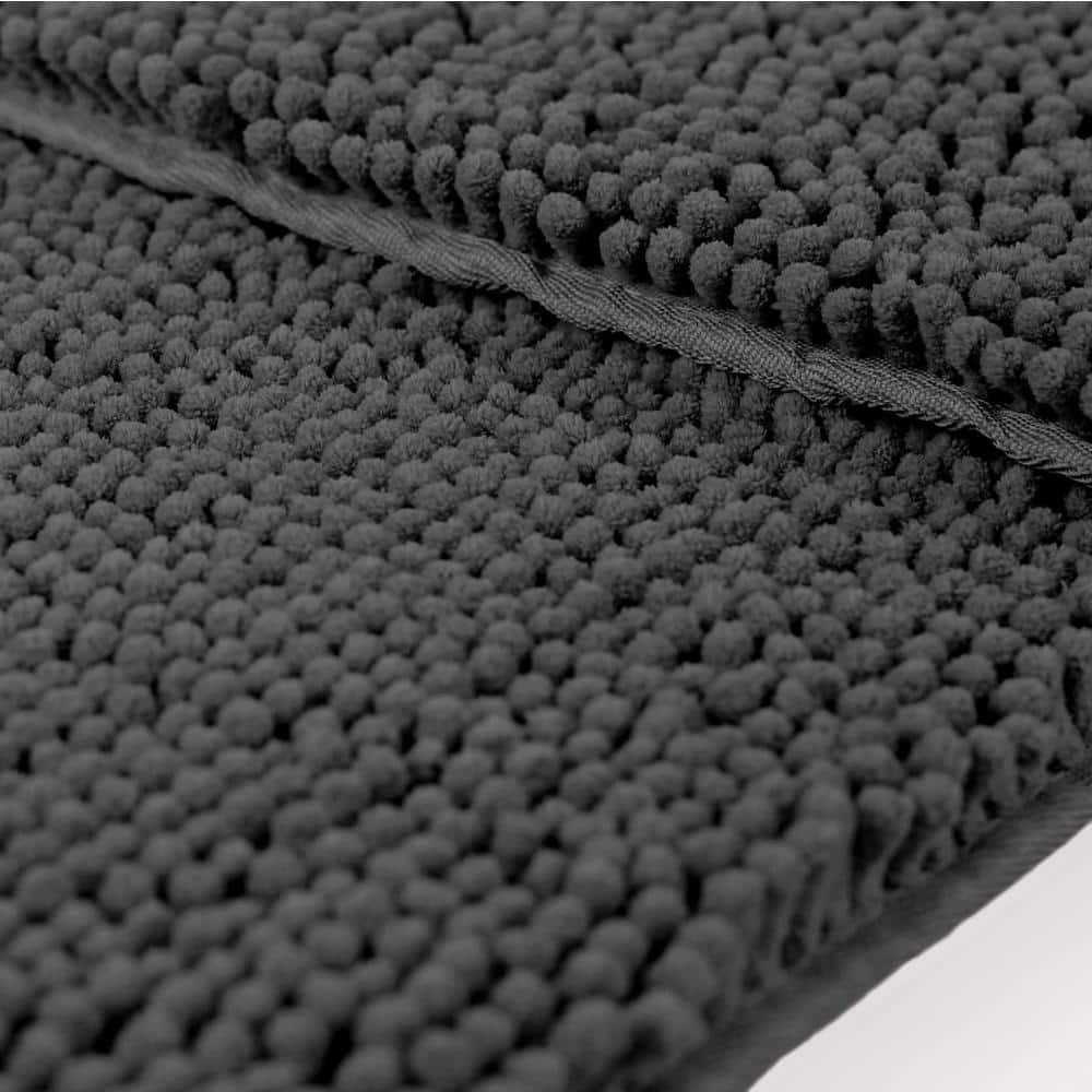 Dark Gray Plush Shag Chenille 2-Piece Bath Mat Set