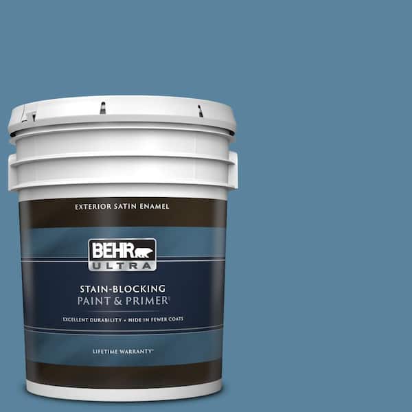 BEHR ULTRA 5 gal. #BIC-38 Honest Blue Satin Enamel Exterior Paint & Primer