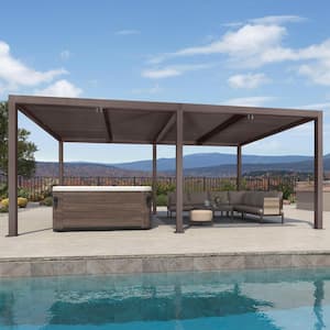 12 ft. x 20 ft. Bronze Aluminum Frame Patio Hardtop Louvered Pergola with Adjustable Rainproof Roof and In-Built Gutter