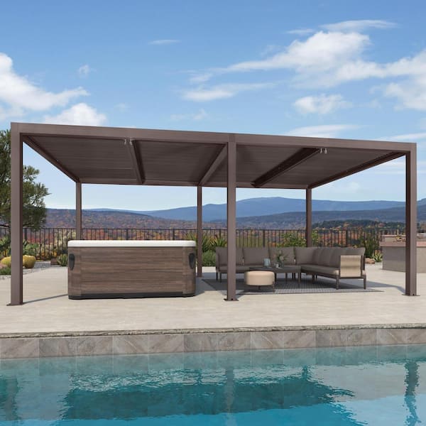 12 ft. x 20 ft. Bronze Aluminum Frame Patio Hardtop Louvered Pergola with Adjustable Sunshade Roofs and In-Built Gutter