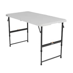 4 ft. One Hand Adjustable Height Fold-in-Half Resin Table; Almond