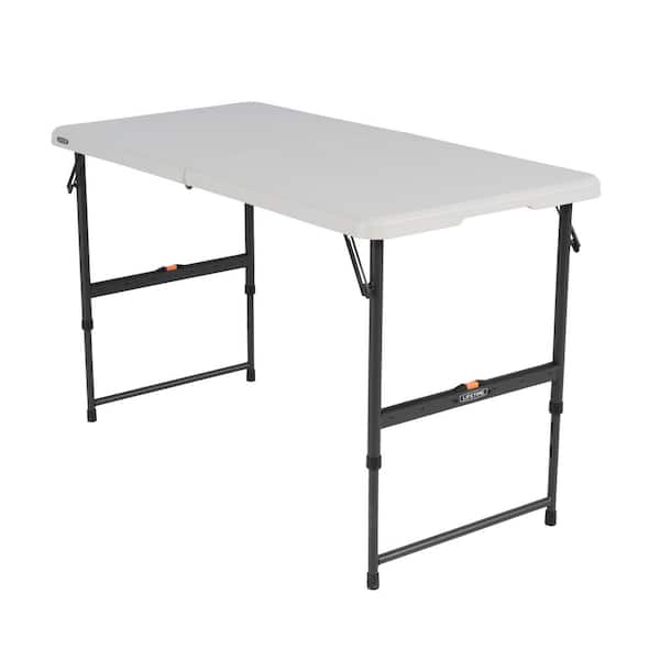 Lifetime 4 ft. One Hand Adjustable Height Fold-in-Half Resin Table; Almond
