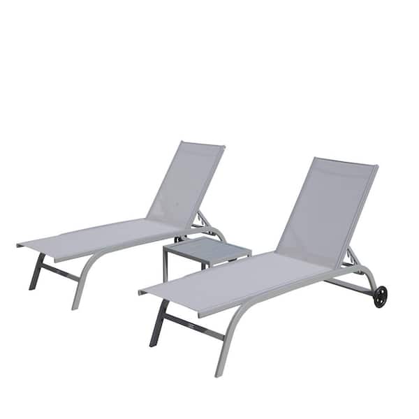 JimsMaison Grey Metal Outdoor Lounge Chair with Wheels and Adjustable Backrest