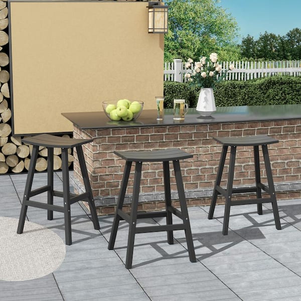 Franklin Gray 29 in. Poly HDPE Fade Resistant Outdoor Patio Saddle Seat Pub Height Bar Stool (Set of 3)