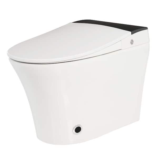 Smart Bidet Toilet in White in Flush 1.28 GPF, Elongated Heated Seat, Power Outage Flushing, Foot Sensor, Night Light