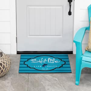 Salt Life Amerishield Stripes Teal 18 in. x 30 in. Recycled Rubber Indoor/Outdoor Door Mat