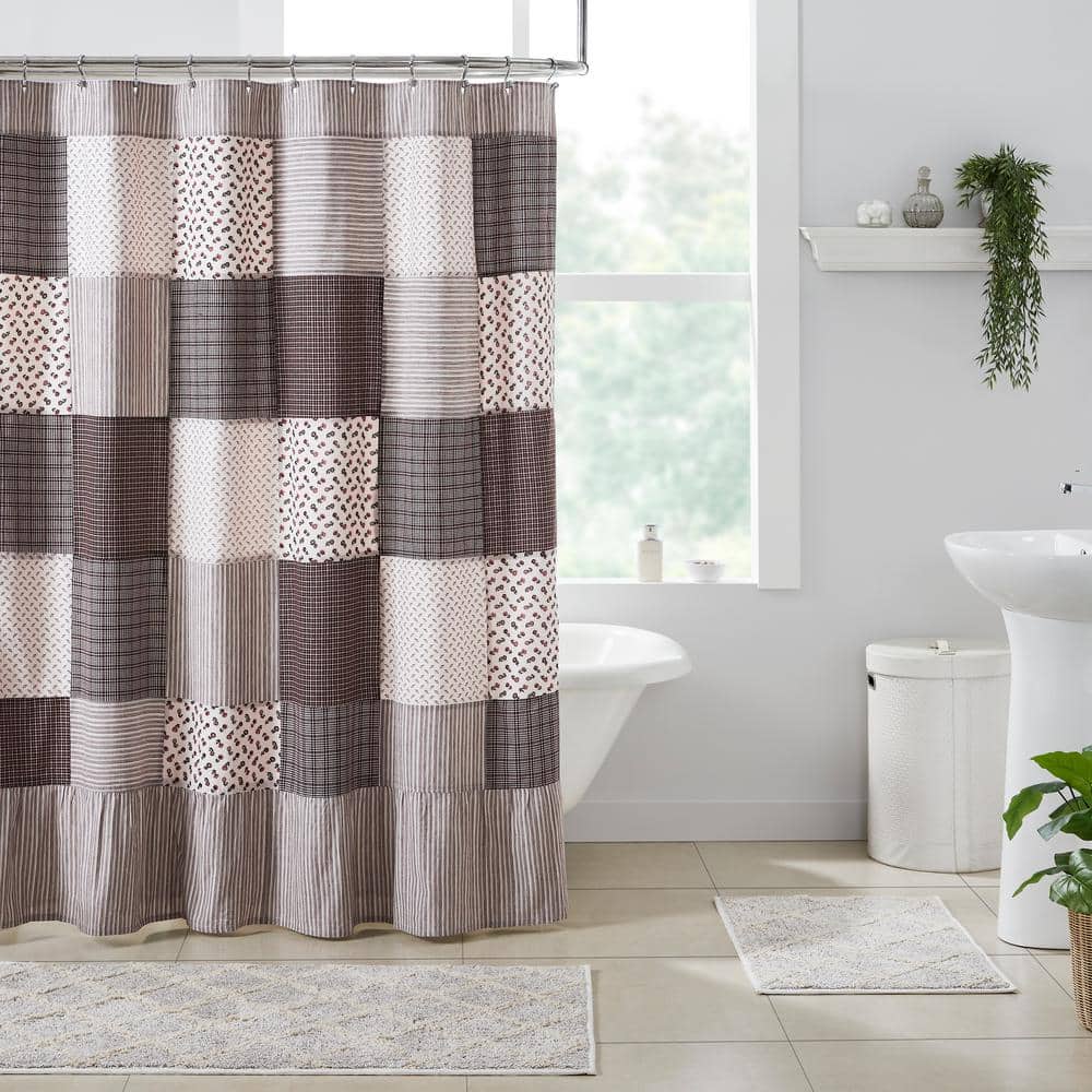 Florette Patchwork Brown and White Fabric Shower Curtain 72x72