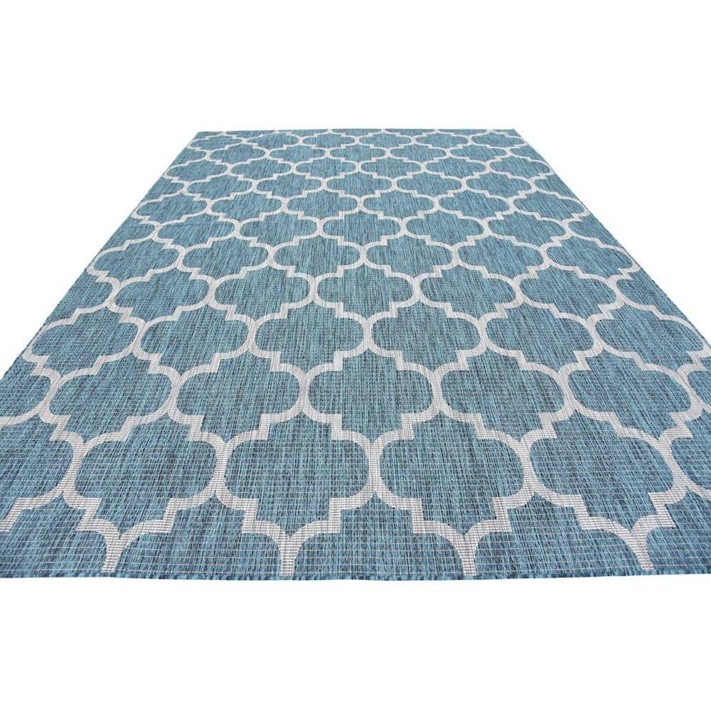 Teal Blue Rectangular Synthetic Outdoor Area Rug - Easy Care and Stain-resistant