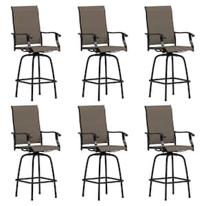 Swivel Metal Outdoor Bar Stool with Arms in Black (6-Pack)