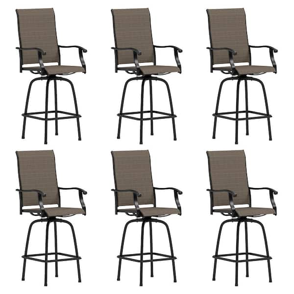 PHI VILLA Swivel Metal Outdoor Bar Stool with Arms in (6-Pack)